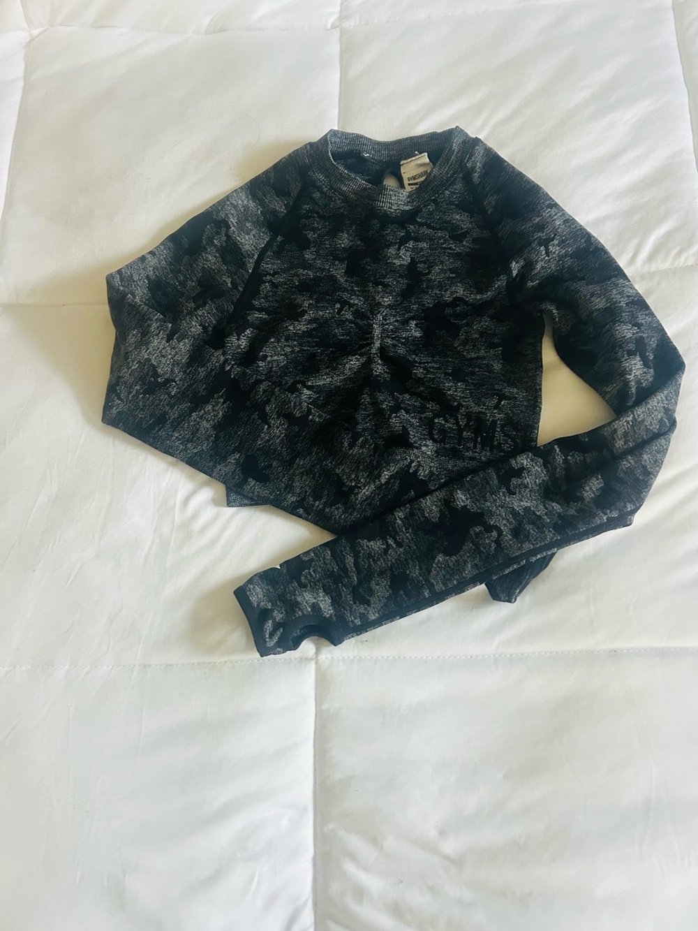 Gymshark Black & Dark Gray Camouflage Crop Long Sleeve
